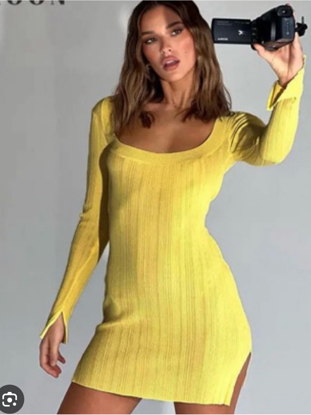 Tiger Mist Yellow Scoop Neck Long Sleeve Mini Dress